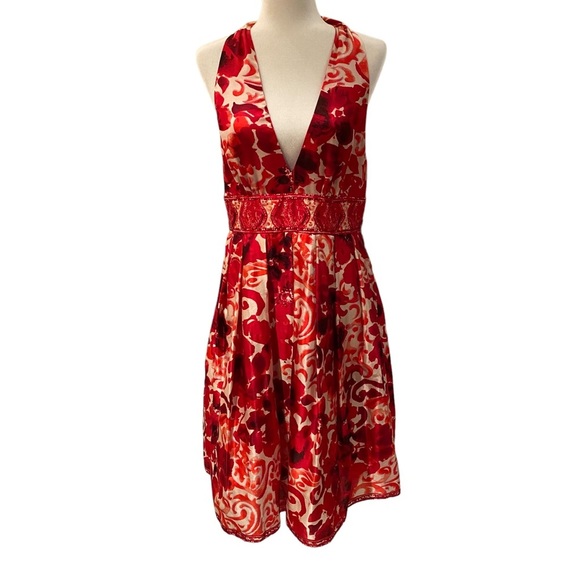 Adrianna Papell Dresses & Skirts - Adrianna PAPELL Red Floral Halter Dress - Silk Cotton Blend - Size 12